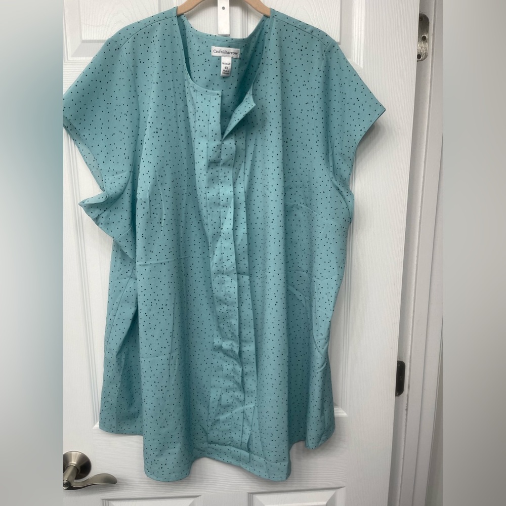 Croft & Barrow 4X Blue Sleeveless Blouse w/ Dark Blue Dots and Pleat Front